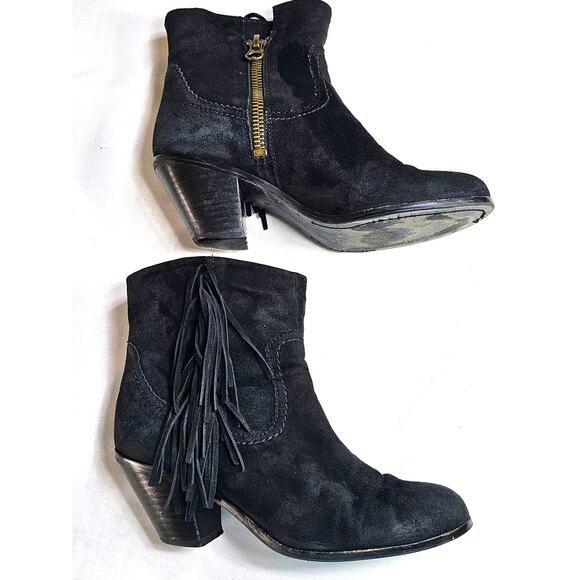 Sam Edelman Womens Louie Sz 7.5 Black Suede Fringe BOHO Festival Ankle Boots - Picture 2 of 15